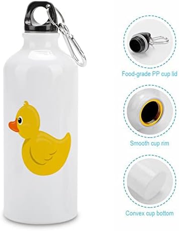 Garrafas de viagem reutilizáveis ​​de pato amarelo esportam alumínio com garrafas de água com carabiner e boné de torção