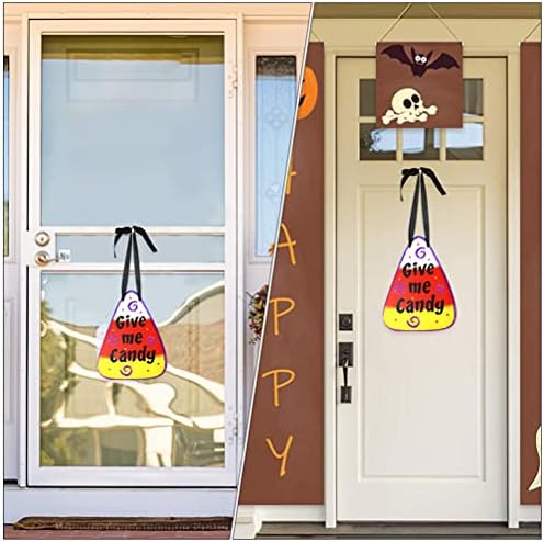 Pretyzoom Halloween Door Sign Truque de madeira ou tratamento Signo pendurado Halloween Sinais de boas-vindas Candy Corn Halloween