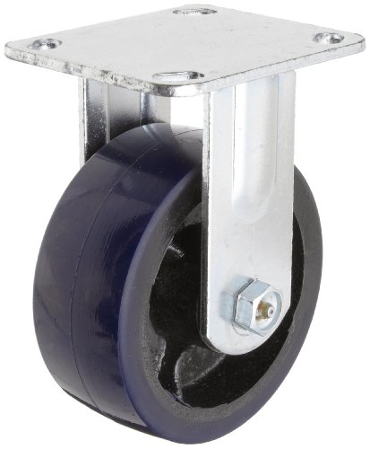 RWM Casters 65 Série Plate Caster, Rigid, Kingpinless, uretano em roda de ferro, rolamento de rolos, capacidade de 1500 lbs, comprimento