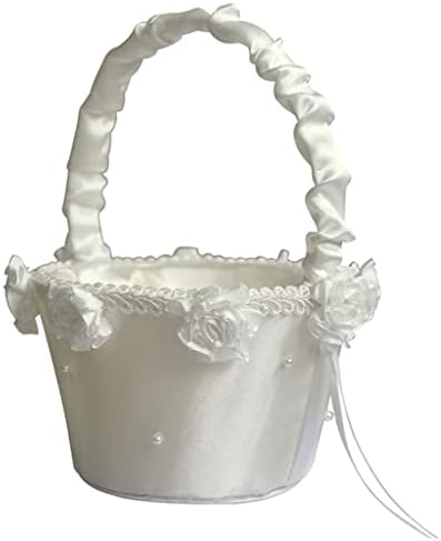 Xjjzs cesto de cesta de casamento cesta de flores cesto de menina com rosa flor flor de fivela fitas de cetim pendurado cesto para decoração