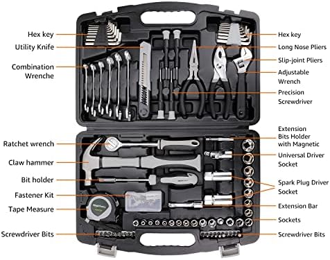 Basics de 131 peças de reparo doméstico em casa e conjunto de kits de ferramentas de mão mecânica