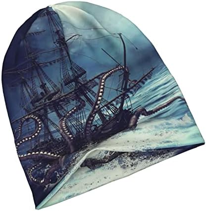 Motivos de impressão oceânica de navio estiram gorros casuais de malha na primavera e outono chapéus quentes ao ar livre unissex preto