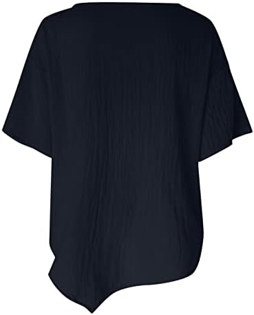 Camisetas gráficas exclusivas de impressão feminina camisetas de pescoço de manga curta de linho de linho de algodão