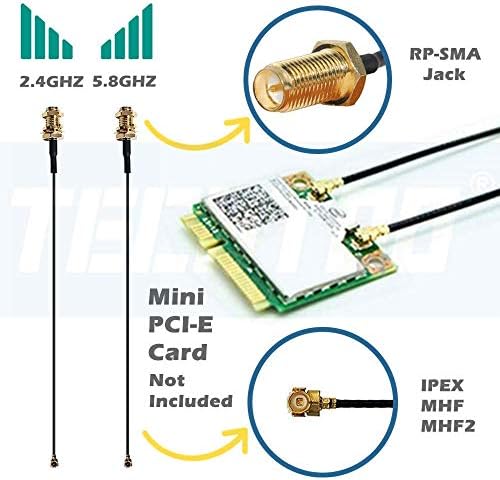 TechToo WiFi Antenna Banda dupla 9 dBi 2.4/5,8 GHz com 2 x U.FL/IPEX para SMA Jack para PCI Mini PCIE Cards - Router AP - Câmera IP