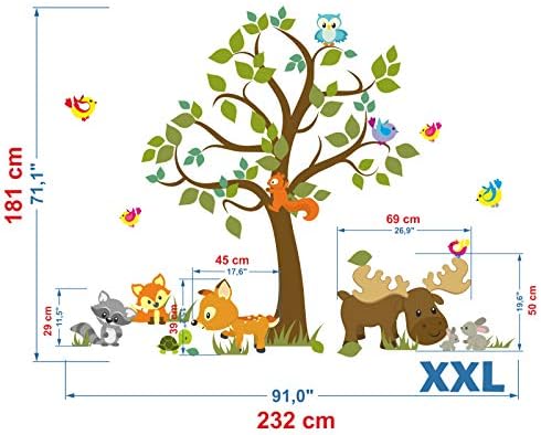 Stikers de parede animais da floresta dos animais da floresta decoração de parede de meninas meninos da sala de berçário árvores da floresta infantil KIDER BEBH CIDADE CERMO DE FOX CEVER XXL