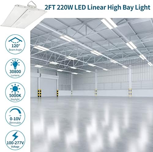 Xbuyee liderou High Bay Shop Light 220W 30800 Lumens 5000k 100-277V Luzes lineares comerciais e lineares comerciais para