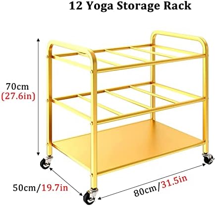 Piso de tapete de ioga de ouro com rodas de travamento, grande capacidade Pilates Mats Organizador de armazenamento Racker, ginástica/tapetes de ginástica em casa prateleira