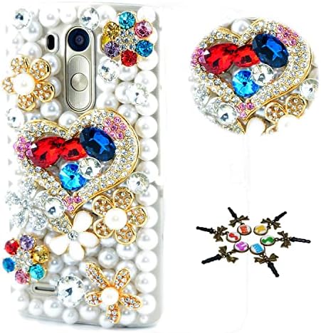 Caixa de telefone de Stenes Bling Compatível com LG K22 Case - Elegante - 3D Made [série Sparkle] Flores do coração do coração Flores de diamante brilhante Caso de capa de design de shinestone