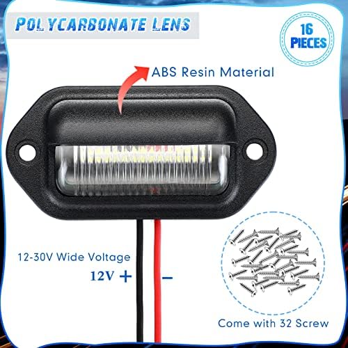 16 PCS Placa LED Placa Luz 12V Placa de lâmpada à prova d'água Lâmpada traseira do trailer branco Luzes LED Placa da placa da luz traseira Etapa cortesia de cúpula leve Luzes de carga para caminhão SUV Van RV Trailer