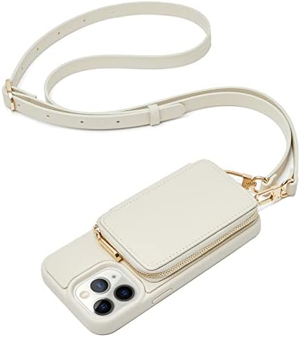 ZVE iPhone 11 Pro Case Crossbody, capa de telefone com zíper com suporte de pulso de pulso de couro para mulheres para mulheres iPhone 11 Pro, 5,8 polegadas, 2019- bege bege
