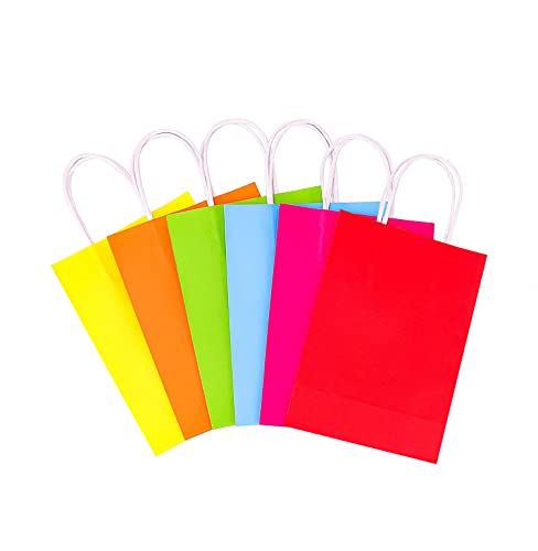 Sacos de presente coloridos, 6 cores 6 ”x8” x8 ”24 pacote, sacolas de festas de papel kraft com alças, sacos de guloseimas arco