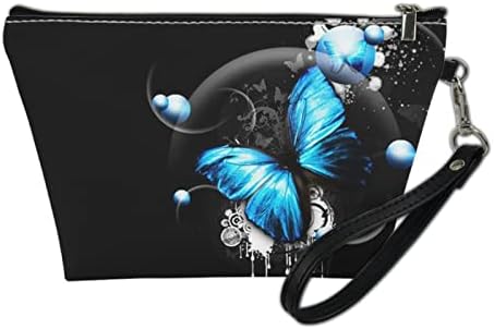 Saco de maquiagem de impressão de borboleta azul de rabisco para bolsa pequena bolsa de cosméticos para mulheres Viajar bolsa