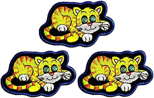Kleenplus 3pcs. TIGER Bordado Ferro Bordado em Artes de Fashion Artes de Patch Cute Tigre Green Tiger Sticker Patches para