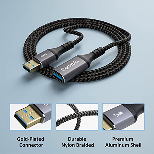Cabo de extensão USB 3.0, 8 pés, um cabo USB a fêmea a fêmea, 5 Gbps, nylon trançado, alumínio, para impressora, teclado, mouse,
