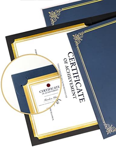 GNL 50 Pacote portadores de certificados azuis - titulares de diploma, capas de certificado com borda de papel alumínio de ouro, para o tamanho da carta 8.5 x 11 documentos de certificado e documentos
