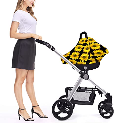 Capas de assento de carro para bebês Padrão de girassol amarelo Padrão floral Tampa de enfermagem preta Cover de carrinho