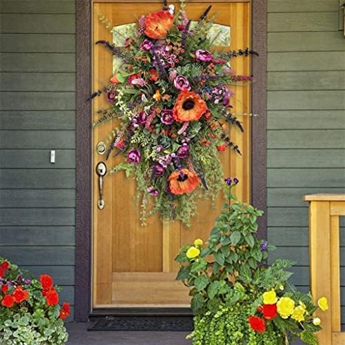 Flores artificiais eyhlkm da porta da frente pendurada na porta decorativa de mola grã -charlatinha colorida de primavera para a