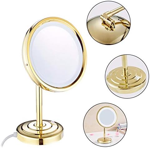 Espelho de maquiagem em LED em pé com ampliação leve e 3x/5x/7x/10x, mamães cosméticos de bancada de bancada de bronze de 8 polegadas