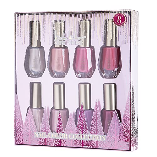 Coleção de esmaltes Nicole Miller- Polish de 8 peças de unhas em cores rosa brilhante, nude e cores roxas