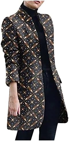 Jaquetas femininas Fall Fashion Fashion impresso Casual Collar Tweed Tweed Loue Outerwear Coats Winter