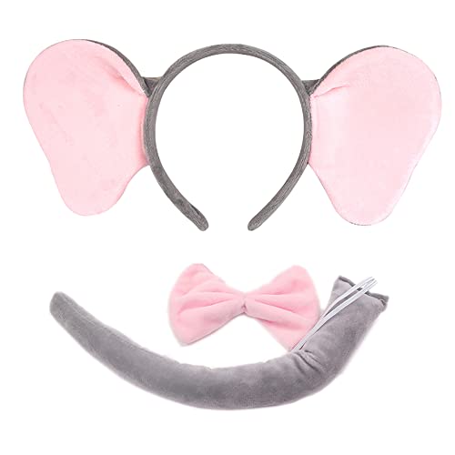 Sheicon Elephant Ears Band Band, Bowtie e Tail Elephant Set Acessório de figurino 3 Peças Kit para trajes de Halloween