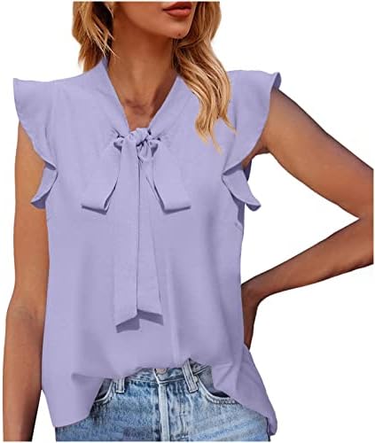Lcepcy feminino amarra o pescoço blusas de moda de verão causal bosfos sólidos tampos sem mangas camisetas