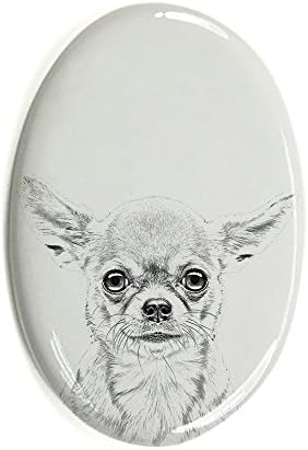 Chihuahua, lápide oval de azulejo de cerâmica com uma imagem de um cachorro
