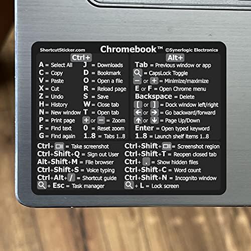 SynerLogic Chrome OS Referência Teclado do teclado Adesivo - Vinil preto - Tamanho 3 X2.4 Para qualquer marca de laptop Chromebook,