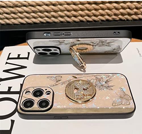 Topwin iPhone 14 Pro Max 6.7 '' Caso de kickstand, fofo 3D Butterfly bling glitter mármore elegante strass diamante de costas dura