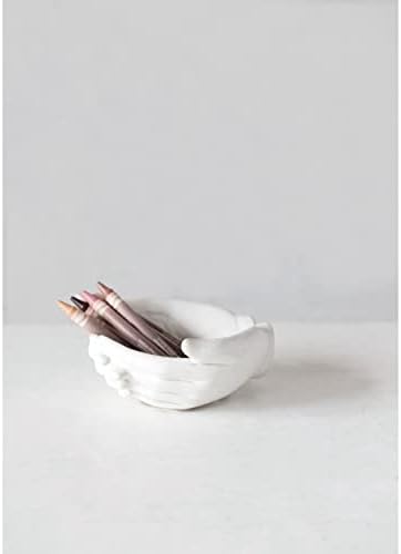 Mãos de grés cooperativa criativos, tigela de esmalte reativo, 5 L x 5 W x 2 H, branco